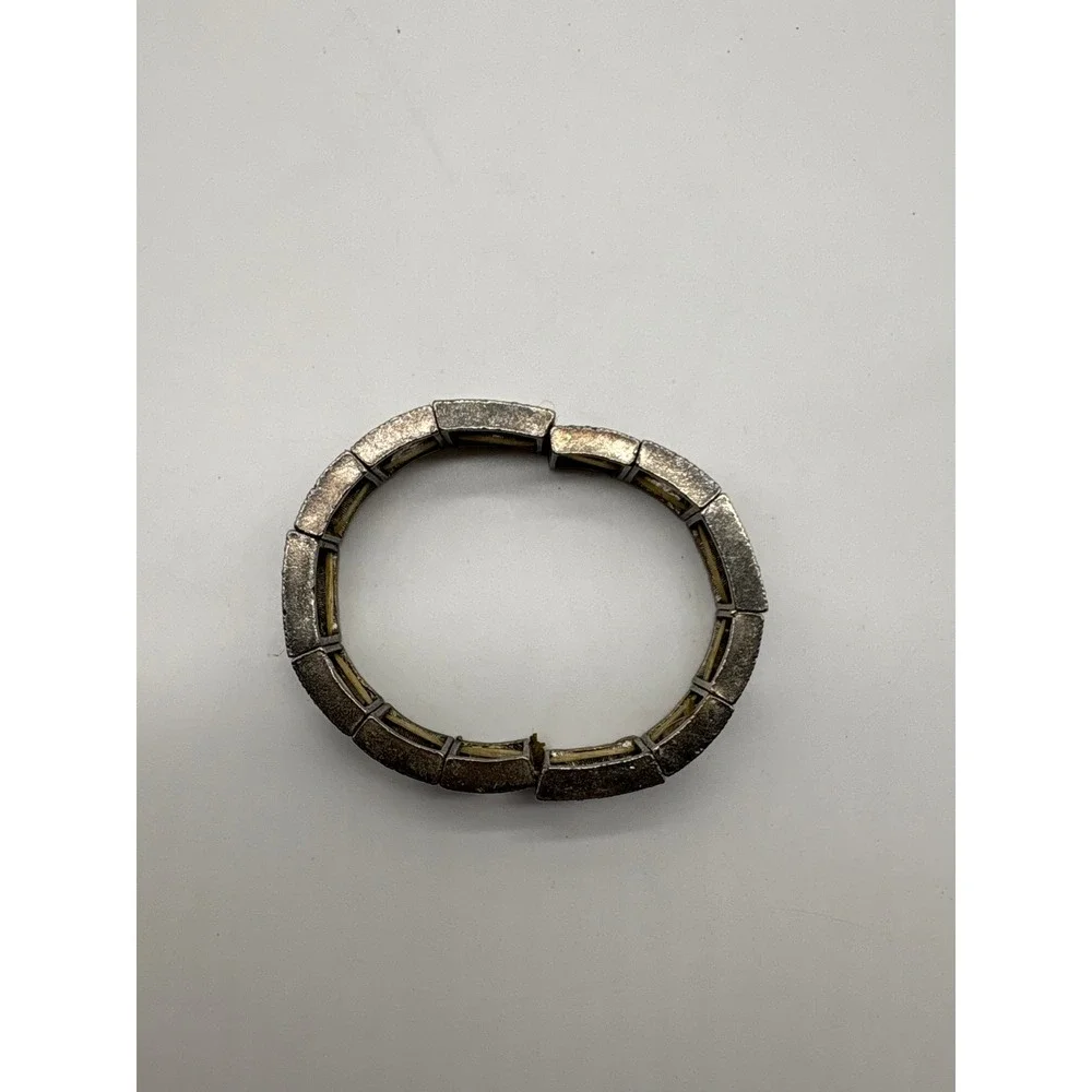 Vintage Silver Tone‎ Stretch Bracelet Heart Cross Square Cut Out Textured
